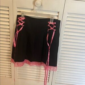 #1066+Chic Black Mini Skirt with Pink Lace by [Brand]